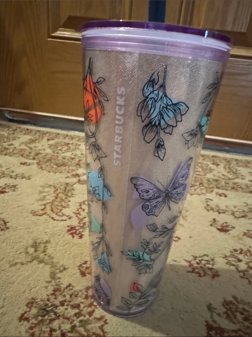 Starbucks Iridescent Lavender Butterfly Floral Tumbler Easter 2024